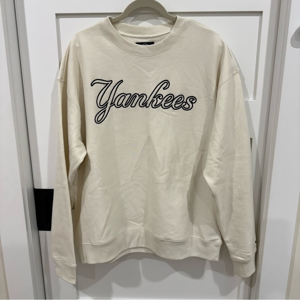 ’47 Brand New York Yankees Script Logo Cream Crewneck Sweatshirt Size L